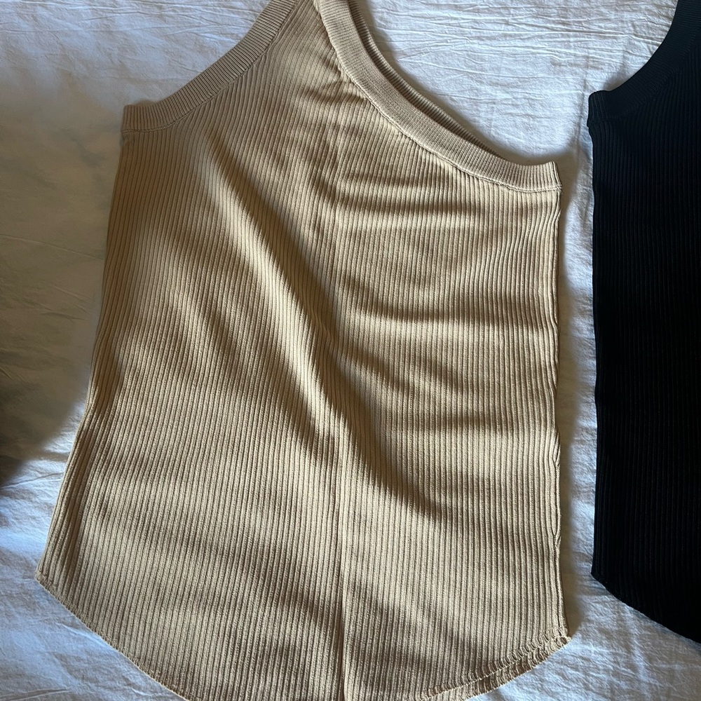 Zara Tan Asymmetrical Ribbed Tank Top